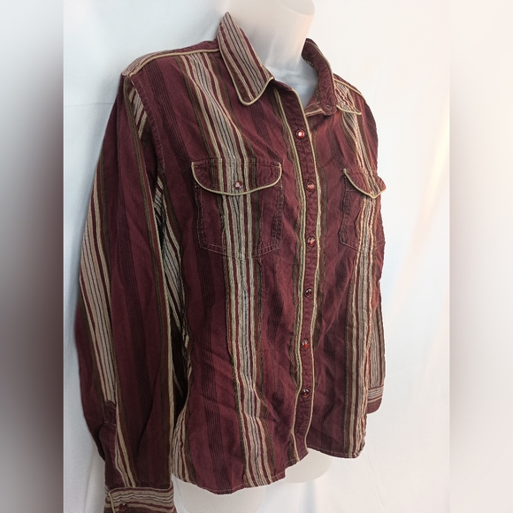 COLUMBIA coastal cowgirl western vintage Striped Burgundy Button-Up Shirt siz xl - Picture 7 of 9